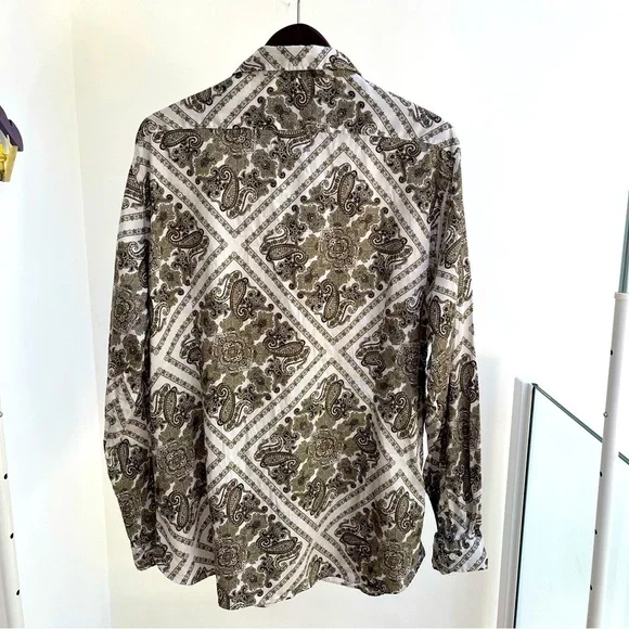 ETRO Men’s Cotton button down shirt white brown paisley XXL - Picture 2 of 6